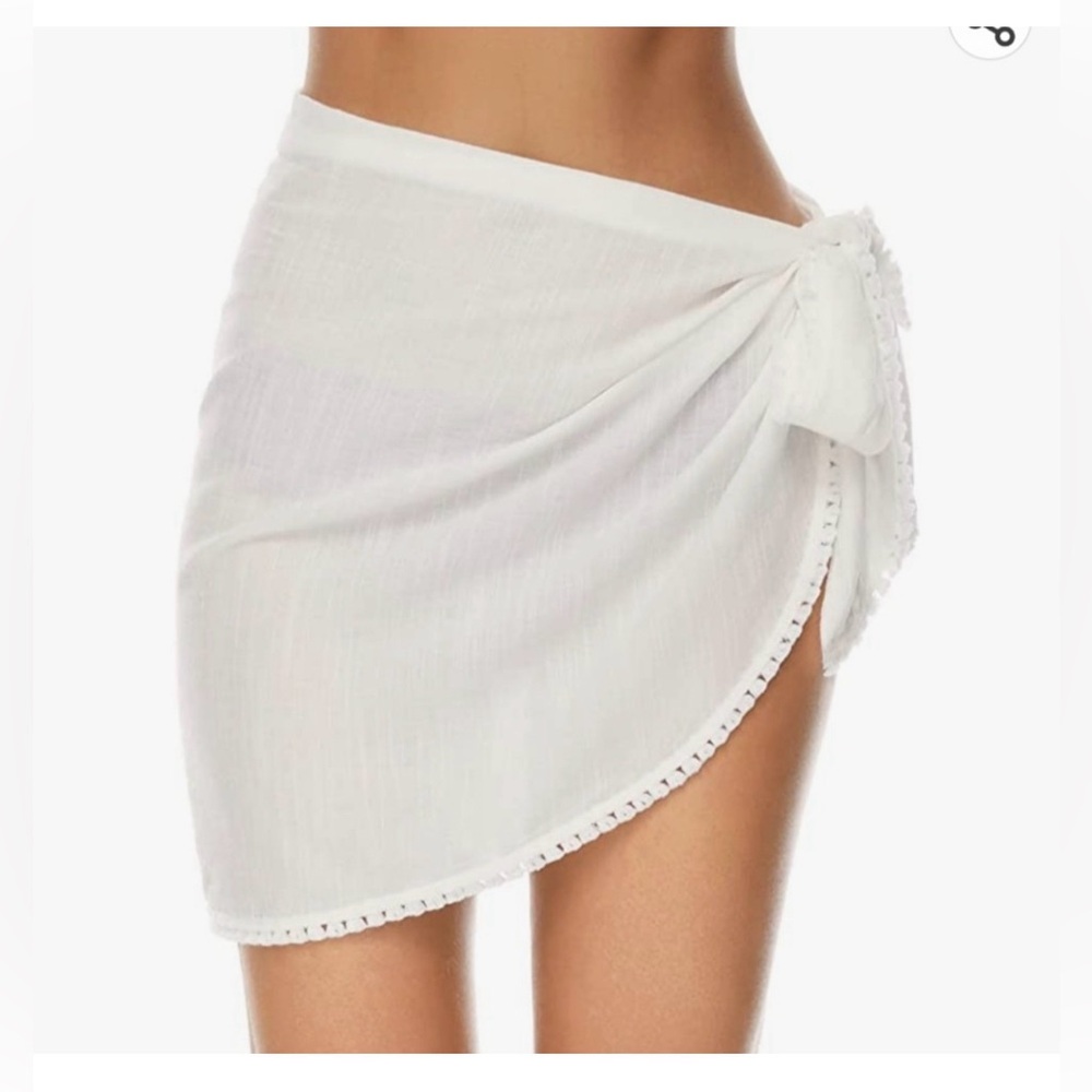Lecieldusoir White Wrap Sarong Skirt Swim Cover-Up W/ Frayed Fringe Edges Sz XL